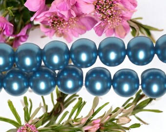 14mm Montana Glass Pearls / 1 strand AAA Grade Glass Pearls / Blue Glass Pearls