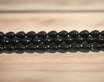 Black Teardrop Glass Pears / 16 inch Strand 7x9mm Teardrop Glass Pearls / Grade AAA Black Glass Pearls