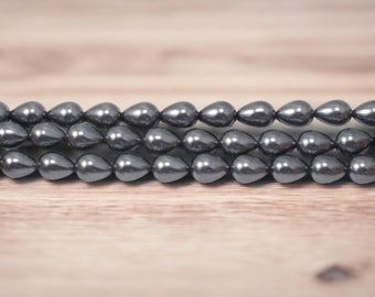 Dark Gray Teardrop Glass Pearls / 7x9mm Dark Grey Glass Pearls