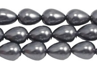 Dark Gray Teardrop Glass Pearls / 7x9mm Dark Grey Glass Pearls