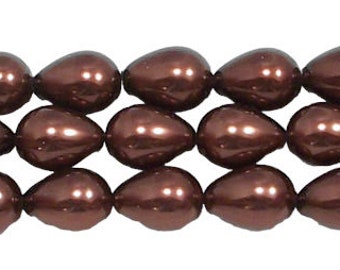 Brown Teardrop Glass Pearls / 16 inch Strand / Brown Teardrop Glass Pearl / Brown Glass Pearl