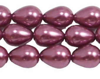 Wine Teardrop Glass Pearls / 16 inch Strand 7x9mm Wine Glass Pearls