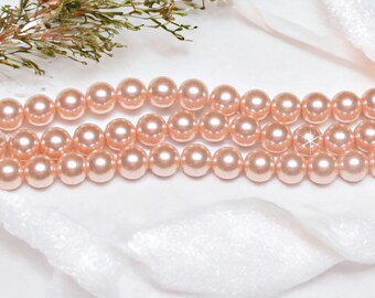 10mm Peach Glass Pearls / 1 Strand AAA Grade Peach Glass Pearls / Pink Pearls