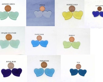 Sea Glass Hearts (2) / MULTIPLE COLORS / 30mm Cultured Sea Glass / Frosted Glass Hearts