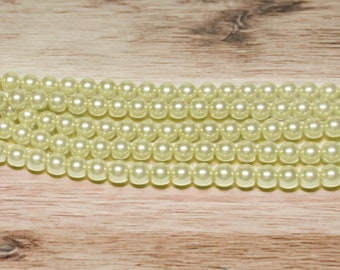 16mm Pastel Yellow Glass Pearls / 16" strand Grade AAA Pastel Yellow Glass Pearls