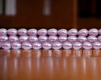 5x7mm Lavender Teardrop Glass Pearls / AAA Grade Glass Pearls 16" Strand / Orchid Glass Pearls / Teardrop Glass Pearls