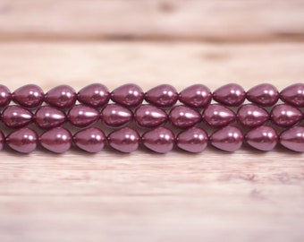 Wine Teardrop Glass Pearls / 16 inch Strand 7x9mm Wine Glass Pearls