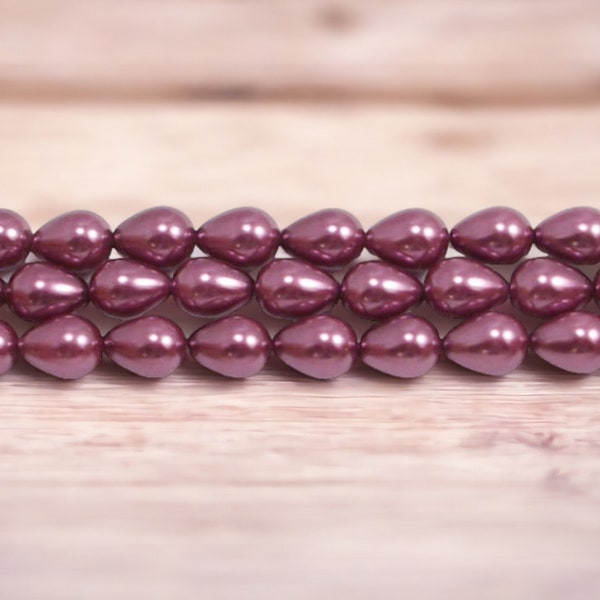 Wine Teardrop Glass Pearls / 16 inch Strand 7x9mm Wine Glass Pearls