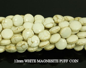 12mm White Turquoise Magnesite Puff Coin Beads (33)