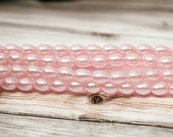 5x7mm Pink Teardrop Glass Pearls / AAA Grade Glass Pearls / 16" Full Strand Teardrop Glass Pearls