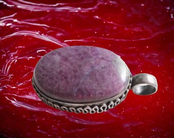 Vintage Ruby Zoisite Gemstone in .925 Sterling Silver Cabochon Setting / Ruby Zoisite Gemstone Pendant