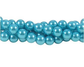 Turquoise Blue Glass Pearls / 16 inch Strand / 10mm AAA Grade Blue Glass Pearls