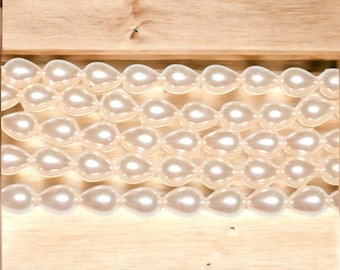 Light Pink Teardrop Glass Pearls / 16 inch Strand of 7x9mm Light Pink Teardrop Pearls