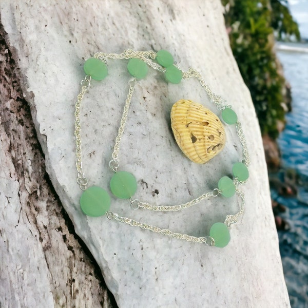 39” Chain Necklace with Seafoam Green Sea Glass