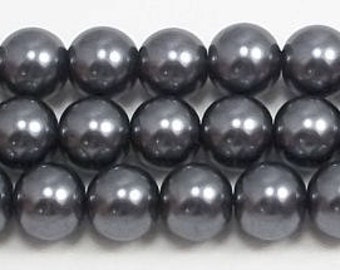 8mm Dark Gray Glass Pearls / 16 inch strand Grade AAA 8mm dark gray glass pearls