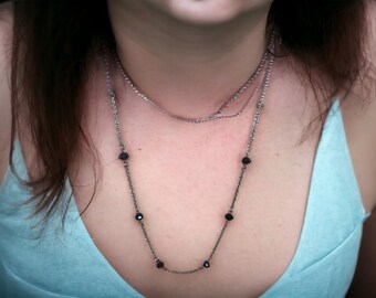 36" Black Crystal Floating Necklace Set #20332