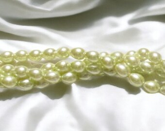 Lime Teardrop Glass Pearls 5x7mm / 16 inch Strand of AAA Grade Lime Teardrop Pearls