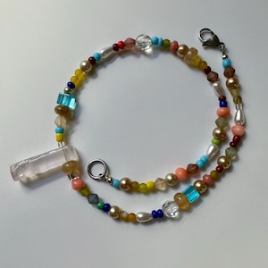 Colorful Beaded Necklace, Funky Necklace, Crystal Necklace, Glass Bead Choker, Mixed Bead Necklace, Summer Jewelry, Repurposed Jewelry