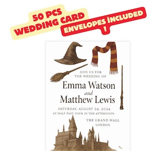 Harry Potter 50 Stück Themen-Einladungen, Magische Hochzeits-Postkarten-Bundles | Umschläge inklusive, Einladungen zur Zaubererfeier