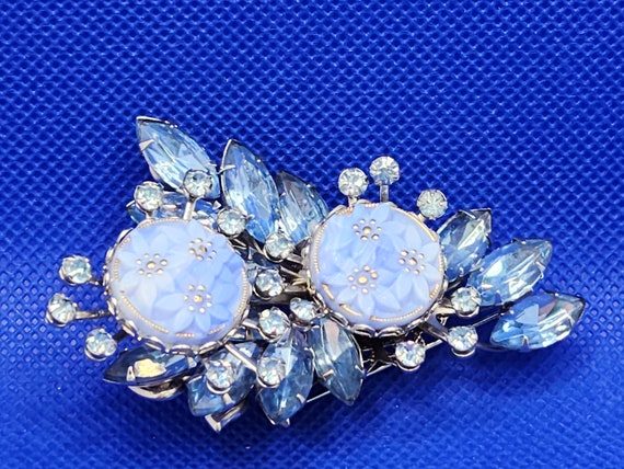 Brooch Pin Costume Jewelry Vintage Blue and White - image 1