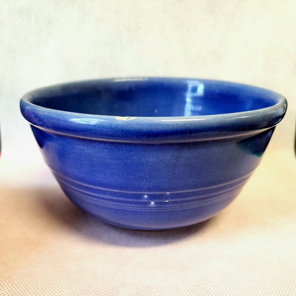 American Vintage Cobalt Blue Stoneware Bowl farmhouse décor, cottage décor, Sevilla, Ohio USA, Ribbed, Mixing Bowl, Pottery