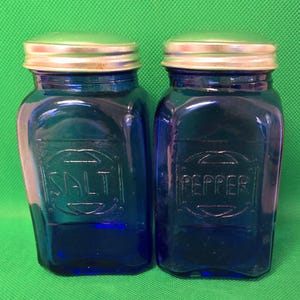 Vintage Cobalt Blue Glass Salt & Pepper Shaker Set