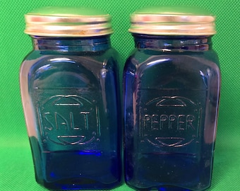 Vintage Cobalt Blue Glass Salt & Pepper Shaker Set