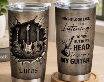 Personalized Guitar Tumbler, Custom Name Guitar Tumbler, Guitar Gift For Him, Guitar Player Gift, Musical Tumbler, Guitar Lover Gift