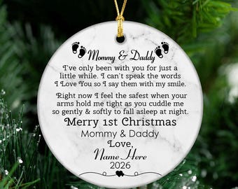 Adorno para la primera Navidad como papá y mamá, regalo para nuevos padres, adorno para anunciar el nacimiento del bebé, recuerdo del recién nacido, adorno para la primera Navidad del bebé