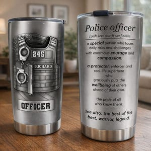 Polizist personalisierte Becher, Polizeioffizier Uniform Becher, ein Beschützer und ein Superheld aus dem echten Leben, kundenspezifischer Edelstahlbecher
