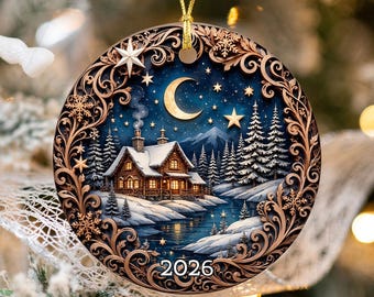 Mooi ornament, kerstornament 2026, cadeau-idee voor vakantie, erfstuk aandenken, ronde keramiek, kerstbal aanwezig, decor kerstboom