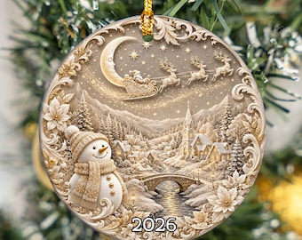 Snowman Keepsake Ornament 2026, Winter Christmas Ceramic Ornament, Holiday Tree Decoration, Festive Family Gift Idea