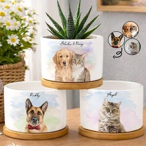 Maceta de cerámica con diseño de acuarela personalizada para mascotas, maceta con foto y nombre de mascota personalizados, regalo para amantes de las mascotas, decoración de escritorio, recuerdo conmemorativo para mascotas, regalo de Navidad