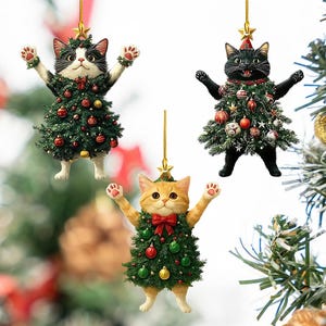Cat Christmas Tree Acrylic Cat Christmas Ornament, Cute Cat Lover Tree Decoration, Funny Holiday Pet Gift, Christmas Cat Decor, Cat Mom Gift