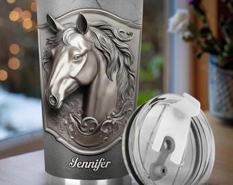 Personalized Love Horses, Rustic  Horse Tumbler, Custom Name Tumbler, Custom Horse Gifts for Girls Women Horse Cup Horse Travel Mug