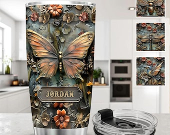 Vaso personalizado "Green Lady", regalo de jardinería, taza de agua de acero inoxidable, regalo para ella, vaso de abeja, botella de agua de acero inoxidable de 20 oz