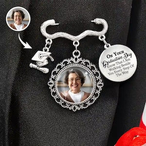 Graduation Walking Beside You Every Step, Personalized Graduation Lapel Pin With Photo Charms, Graduation Day Memorial, Graduation Gown Pin