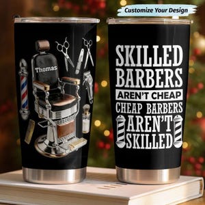 Personlig barberarmugg, personlig present till hårstylist, klassisk resemugg för barberverktyg, present till frisör, present till barberare