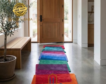 Colorful Geometric Hand Tufted Wool Runner Rugs, Modern Hallway Rug, Abstract Statement Runner, Custom Size