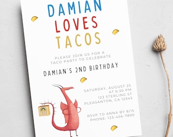 Dragons Love Tacos Birthday Party Invitation, Taco Party, Toddler Birthday Party, Taco Theme Party, Taco Tuesday, Custom Template, Editable