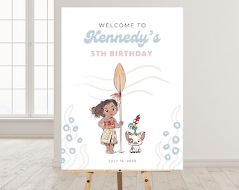 Moana Birthday Welcome Sign Template, Ocean is Calling, Hawaiian Girls Birthday, Modern, Luau, Customized, Printable Card, Digital Download