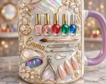 Taza personalizada para técnico de uñas, taza de café para artista de uñas, regalo personalizado para técnico de uñas, taza para manicurista, regalo de salón de uñas para ella, café para amantes de las uñas