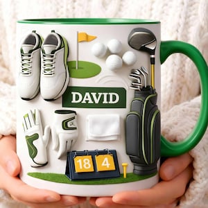 Tazza da golf personalizzata, tazza da caffè con nome personalizzato per golfista, regalo per gli amanti del golf, regalo di compleanno per papà, tazza sportiva da golf