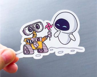 Wall-E And Eve Inspired Waterproof Sticker | Disney Inspired Kindle Sticker | Disney Inspired Water Bottle Sticker | Notebook Sticker