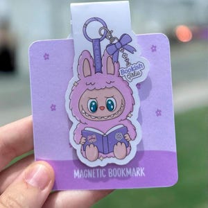 Labubu-Inspired Bookish Girlie Magnetic Bookmark | Cute Bookish Creature | Kawaii Reading Buddy for Books, Planners & Journals |