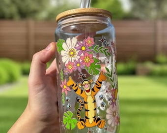 Safari Winnie The Pooh Inspired Glass Tumbler - 16 oz | Disney Inspired Gift | Piglet | Disney Inspired Tumbler | Matcha Cup
