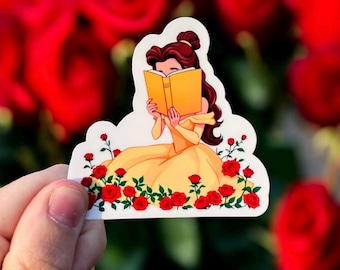 Belle Reading Waterproof Sticker | Disney Inspired Kindle Sticker | Disney Inspired Water Bottle Sticker | Princess Sticker