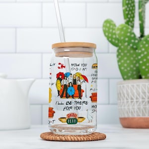 Friends Inspired Glass Tumbler - 16 oz | Gifts | Ice Coffee cup | TV Show Tumbler | Matcha Cup