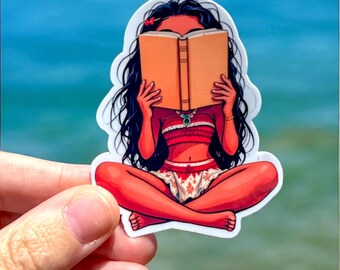 Moana Reading Inspired Waterproof Sticker | Disney Inspired Kindle Sticker | Disney Inspired Water Bottle Sticker