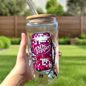 Dr Pepper Inspired Glass Tumbler - 16 oz Soda Cup | Gifts for Her | Ice Coffee cup | Dr Pepper Inspired Gifts | Matcha Cup